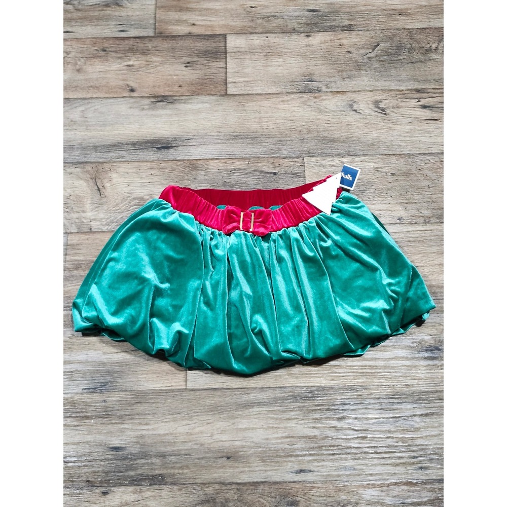 Love On A Hanger Women Green Velvet Bubble Skirt Red Waist Christmas Holiday L